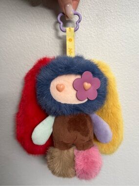 CJ Hendry JuJu - CLEO - Plush Multi-Color Bunny Bag Charm with Flower Accent